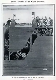 Drucke von Die Pilsener-Pumpe zur Zapfhose des Feindes-Bieres; ein weiterer absurd konstruierter Apparat, um den Gegner während des Ersten Weltkriegs zu täuschen, von William Heath Robinson Erster Weltkrieg Drucke: Von der Erfindungskommission IX - Heath Robinson abgelehnt.