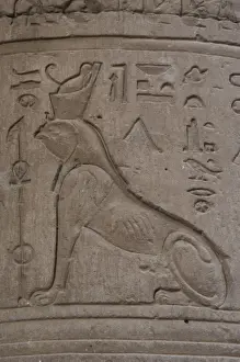 Temple Of Horus Edfu Drucke: Reliefs representing a falcon-headed sphinx. Temple of Horus