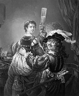 Drucke von Rembrandt van Rhyn Niederländischer Künstler mit seiner Frau Saskia Datum: 1606-1669 Rembrandt Drucke: Rembrandt und Saskia