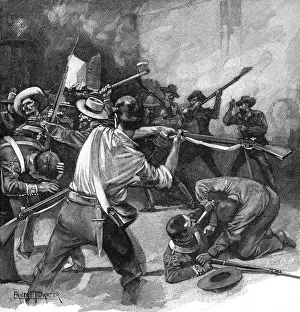 Drucke von Die mexikanische Armee nimmt den Alamo in San Antonio ein; Datum: März 1836 Verwandte Bilder Drucke: Denk an den Alamo
