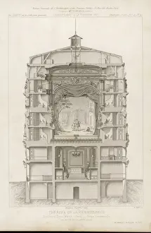 Drucke von Das Theater der Renaissance an dem Boulevard Saint-Martin in Paris. Innenraum mit Querschnitt zum Bühnenaufgang Verwandte Bilder Drucke: Renaisances Theater