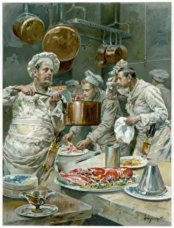 Drucke von Köche im Restaurant arbeiten Küche Drucke: Restaurantkoch / Marchett
