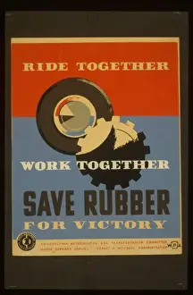 Vintage War Posters UK Drucke: Ride together - work together - save rubber for victory
