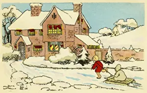 Vintage Winter Images Drucke: Riding on a sledge