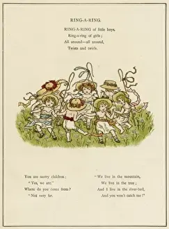 Victorian Nursery Rhyme Drucke: Ring-a-RIng -- children dancing