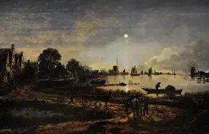 Drucke von Aart van der Neer (um 1603 - 1677). Niederländischer Maler. Flussansicht bei Mondlicht, um 1640/50. Rijksmuseum in Amsterdam N Drucke: Flussansicht unter dem Mondlicht, um ca. 1640-1650 von Aert van der Neer