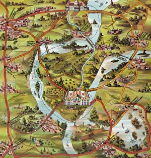 Antique Travel Maps Drucke: The road to Washington