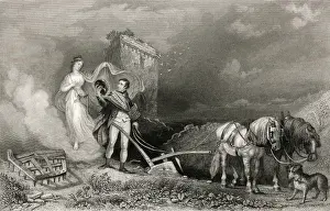 Drucke von Robert Burns schottischer Nationaldichter mit seiner Muse. Sie stört ihn beim Pflügen und inspiriert ihn zum Schreiben von Gedichten Datum: 1759-1796 Robert Burns Drucke: Robert BurnsWith der Muses
