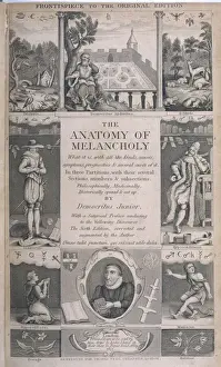 Drucke von Robert Burton (1577-1640), englischer Geistlicher und Schriftsteller, der unter dem Pseudonym Democritus Junior im Jahr 1621 das Werk 'Die Anatomie des Melancholischen' schrieb Robert Burton Drucke: Robert Burton