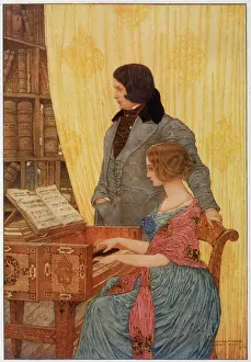 Drucke von Robert und Clara Schumann Deutsche Musiker am Klavier Musik Drucke: Robert und Clara Schumann