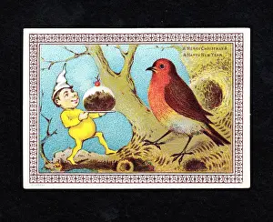 Robins mit Goblins und Pudding auf einem Weihnachtskarte