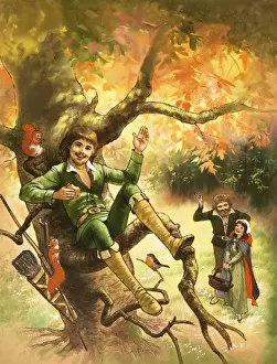 Robin Hood Illustration Drucke: Robin Hood resting in a tree
