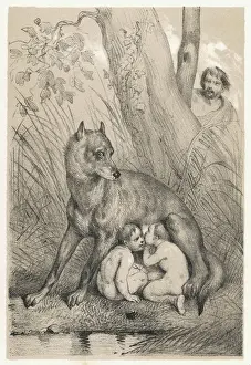 Drucke von Römer Roms und Rems werden von einer freundlichen Wölfin stillgegeben. Roms gründet später die Stadt Rom Wolf Drucke: Römerludwig und Römulus saugen von einem Wolf