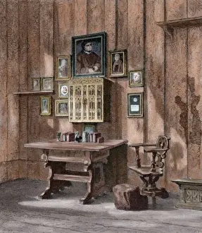 Martin Luther Drucke: Rummlauf von Martin Luther (1483-1546) zu Wartburg. Radierung. Co