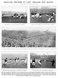 Drucke von Schottland besiegt England im Kalcuta-Cup-Wettbewerb bei der Eröffnungsmatch des neu gebauten Murrayfield-Stadions, das am März 1925 eingeweiht wurde. Datum: 1925 Verwandte Bilder Drucke: Rugby im Murrayfield-Stadion, Schottland