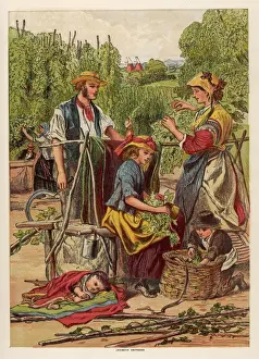 Victorian Era Art Drucke: Rural Scene - Hops