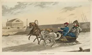 19th Century Transport Drucke: Russian Sleigh