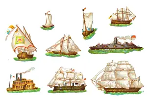 Segelschiffe und Schiffe auf neun Viktorianischen Wracks