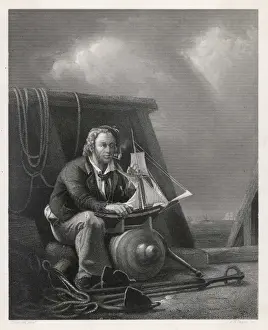 Vintage Sailor Artwork Drucke: Sailor with Model Ship