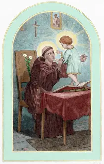 Heiliger Anton von Padua (1195 - 1231). Farbholzstich