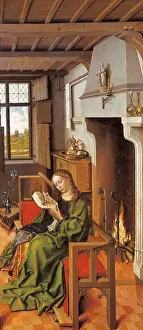 Historical Flemish Art Drucke: Saint Barbara. Central detail