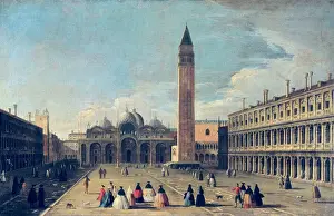 Venetian School Oil On Canvas Drucke: Saint Marks Square at Venice. 18th c. Anonymous