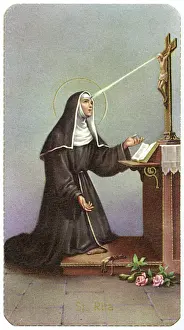 Drucke von Heilige Rita von Cascia Italienische Bauernfrau, die überlebte, eine grausame Ehe zu einem Nonnen und Heiligen wurde – dargestellt beim Gebet. Datum: 1377 bis 1447 Rita Drucke: Heilige Rita betet