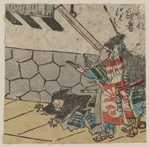 Woodblock Art Japan Drucke: Samurai striking a beat with clappers