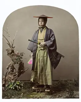 Drucke von Ritterkrieger mit Schwert, Japan; Datum: um die Jahrhunderte 1800 Japanische Samurai-Rüstung Drucke: Samurajkrieger aus Japan