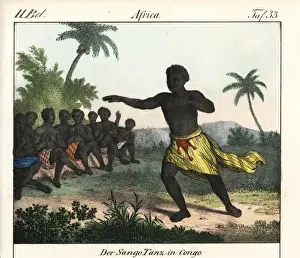 Friedrich Wilhelm Goedsche Prints Drucke: Sango man dancing in front of seated audience