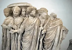 Greek Marble Sculpture Drucke: Sarcophagus with processus consularis. Detail. Rome, 270 BC