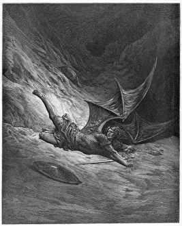 Fallen Angel Art Drucke: Satan Smitten / Dore