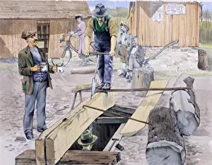 Malcolm Greensmith Paintings Drucke: Sawing a large plank