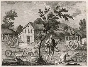 Historical Farming Equipment Drucke: Saxon Farmyard