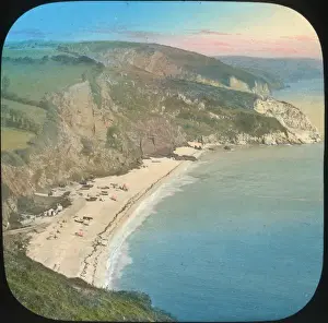 Victorian Lantern Slides Drucke: Scenery of Devon - Babbacombe Bay and beach