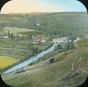 English Countryside History Drucke: Scenery of Devon - Torrington from the castle hall