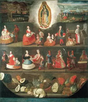 Drucke von Szenen des Mestizaje. Circa 1750. Casta-Malereien von Luis de Mena. Kolonialbarock. Öl auf Leinwand. SPANIEN. Madrid. Amerika Museum Spanien Drucke: Szenen des Mestizaje. Circa 1750. Casta-Malereien