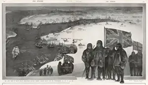 Drucke von Illumination zeichnet den Kapitän Scott mit seinem Team das britische Flaggenbild vor Robert Falcon Scott Drucke: Scott von der Antarktika und seine Vorgänger