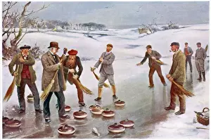 Drucke von Ein spannender Abschluss eines Curlingspiels in Schottland Verwandte Bilder Drucke: Schottischer Eiskeltenwettbewerb 1912