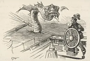 Vintage Nautical Artwork Drucke: Sea Serpent Rears Up