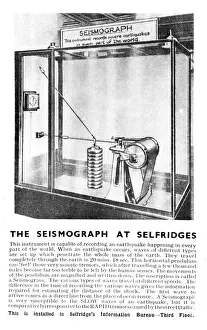 Drucke von Seksmagnet auf der Ausstellung im Informationsbüro am Dachgeschoss des Selbstkostenhauses Selfridges an der Oxford Street in London verwendet für die Aufzeichnung von Erdbeben. Datum: um 1932 Wissenschaftsmuseum Drucke: Seksmagnet auf der Ausstellung im Selbstfürsorge-Gebäude am Oxford-Street in London