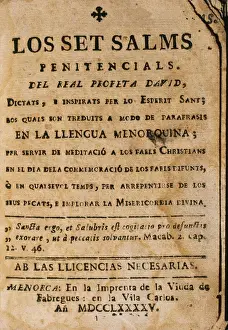Christian Art Spain Drucke: The seven Penitential Psalsms of David prophet. 1795. Ciutad