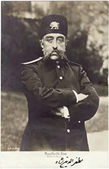 Drucke von Der Schah von Persien, Mozaffar ad-Din Schah Qajar (1853-1907). Die Karte trägt den Siglen des Schahs Verwandte Bilder Drucke: Der Schah von Persien