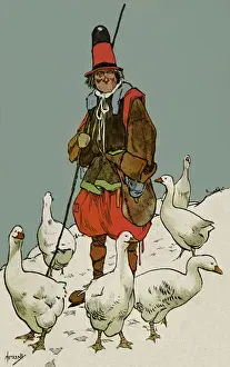 Historical Christmas Illustrations Drucke: Shepherd & geese
