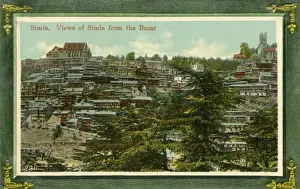 Indian Hill Stations Drucke: Shimla, India - View from the Bazaar