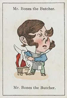 Drucke von Herr Bones der Metzger, von Happy Families erfunden in Großbritannien von Herrn Jacques im Jahr 1861 Falkirk Drucke: Läden / Metzger / Herr Knochen
