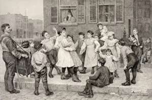 Vintage Street Performers Drucke: A sidewalk dance