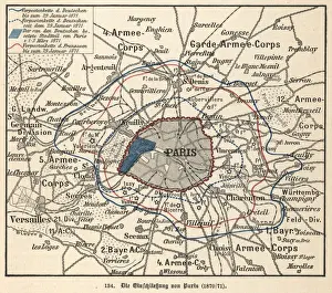 Drucke von Deutsche Karte des Belagerungs von Paris Karte Drucke: Belagerung von Paris Karte 1870