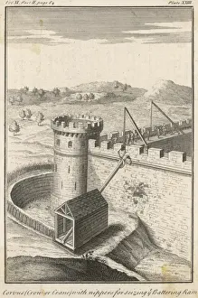 Historical Military Equipment Drucke: Siege weapons, a battering ram and a crow