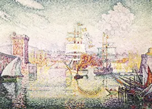 Drucke von SIGNAC, Paul (1863-1935). Einlass in den Hafen von Marseille. 1918. Pointillismus. Öl auf Leinwand FRANKREICH Ol E-DE-FRANKREICH Paris. Zentrum nationaler Kunst und Kultur Georges Pompidou Zeitgenössische Kunst Drucke: EINTRITT IN DEN HAFEN, Paul Signac